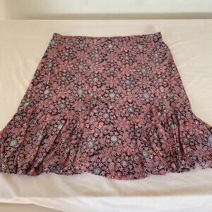 Chaps Women's XLarge Floral Y2K Bohemian Ruffle Pull On Flowy Skirt Boho Cottage